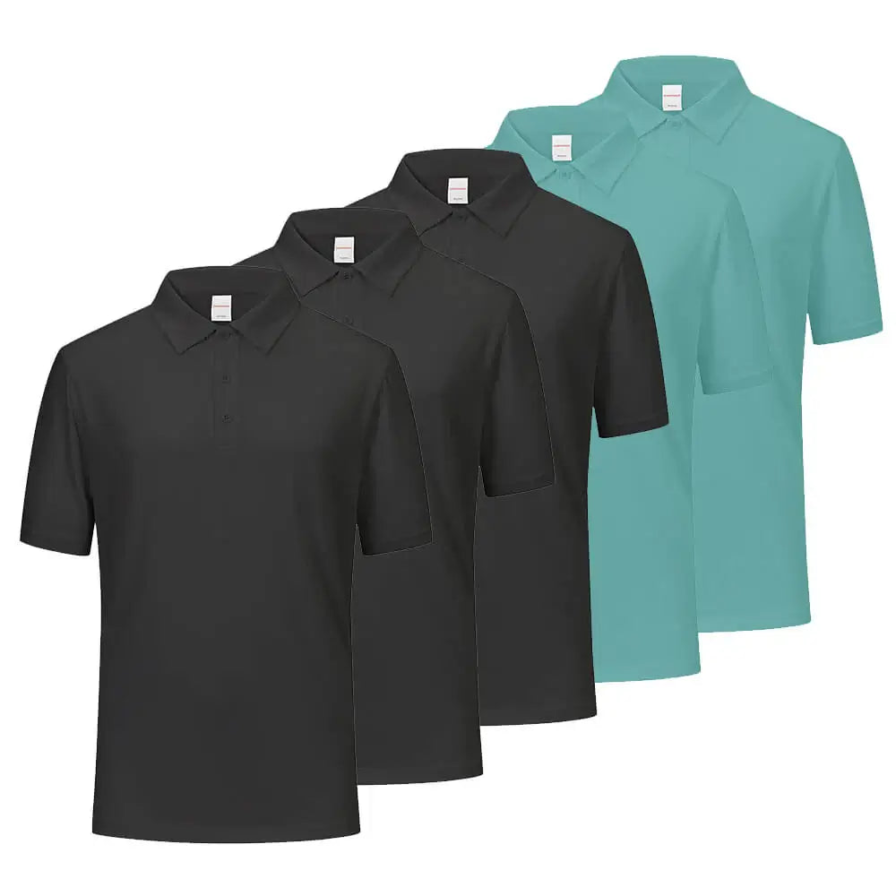 5 Pack Men's Quick Dry Moisture Wicking Polo Shirts - Breathable & Lightweight for Golf, Tennis & Casual Wear