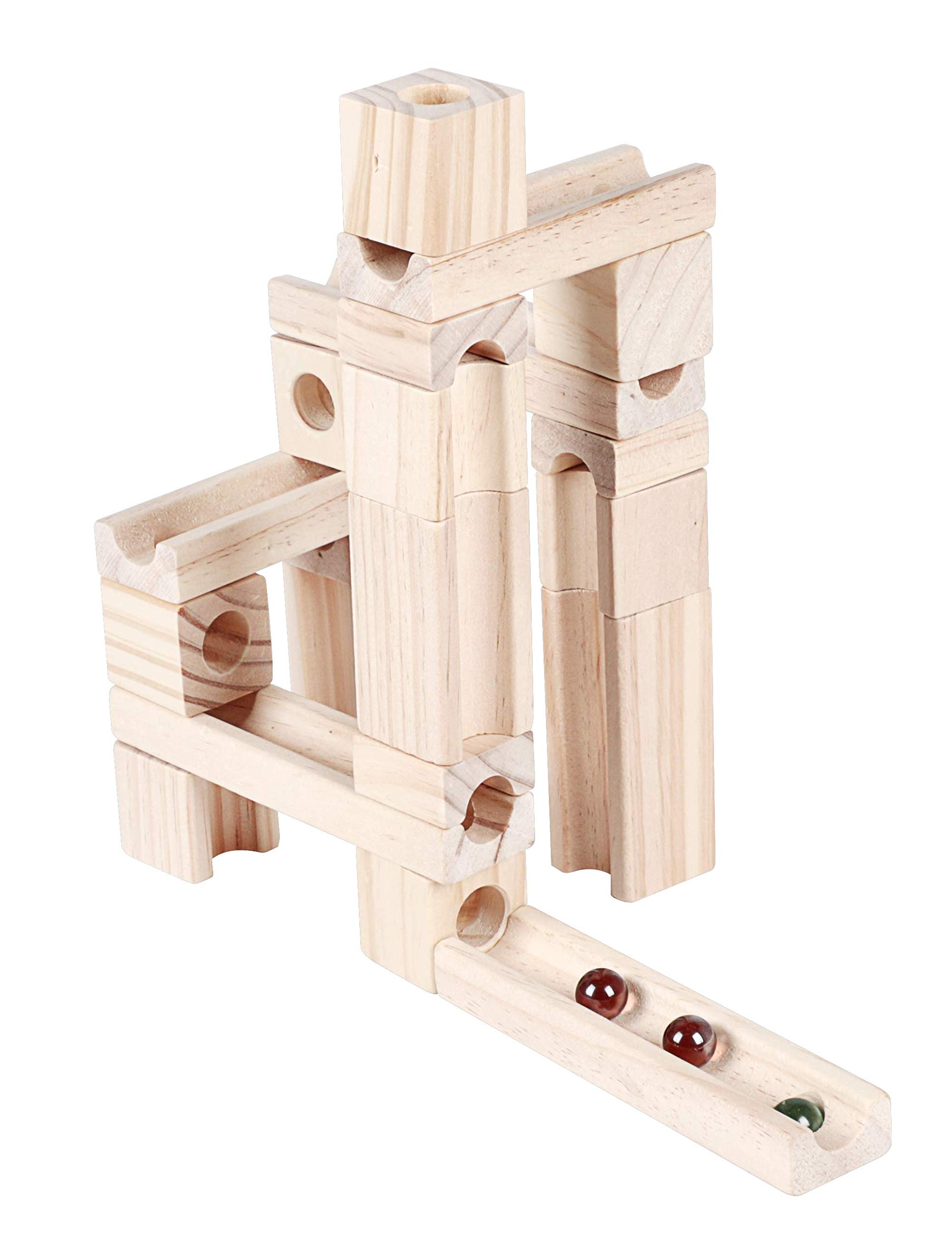 60-Piece Wooden Marble Run Toy Set - Classic Wooden Ramps & Tracks for Kids & Toddlers | STEM Educational Building Blocks for Creative Play & Developmental Skills
