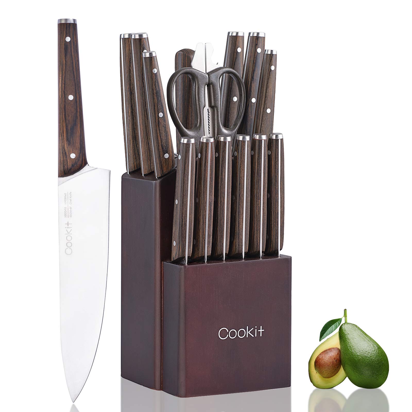 15-Piece Premium Stainless Steel Kitchen Knife Set with Block - Chef Knives, Serrated Steak Knives & Sharpener - Perfect for Home Cooking, Professional Chefs & Gift Giving