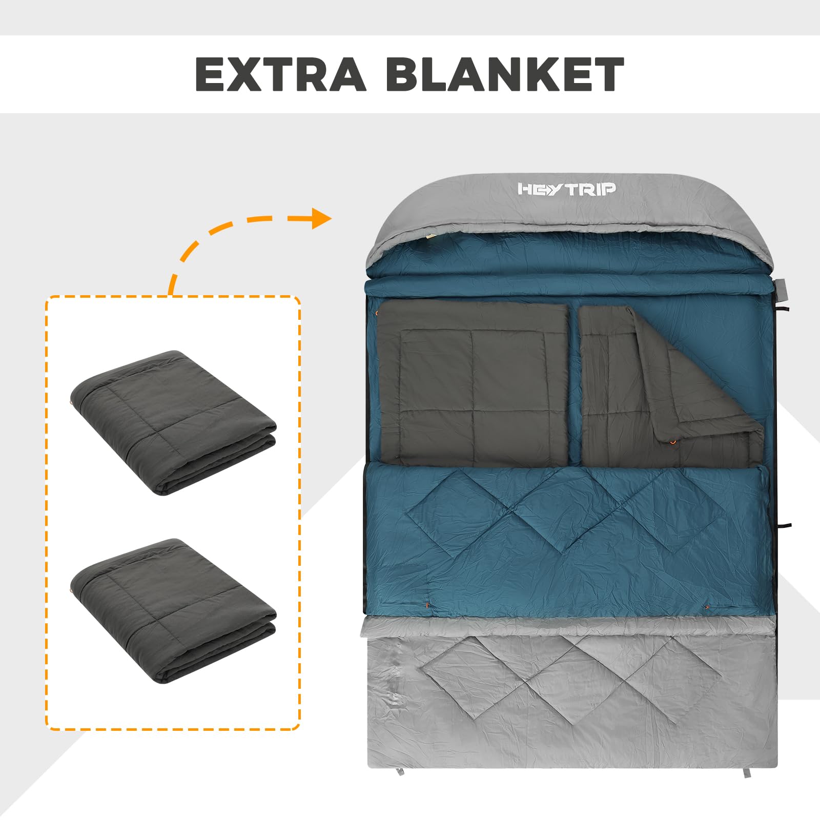 HEYTRIP Double Sleeping Bag with Blanket - Queen Size 2 Person Camping Sleeping Bag for Adults & Couples, 20°F Warm Weather - Perfect for Backpacking, Hiking, and Outdoor Adventures