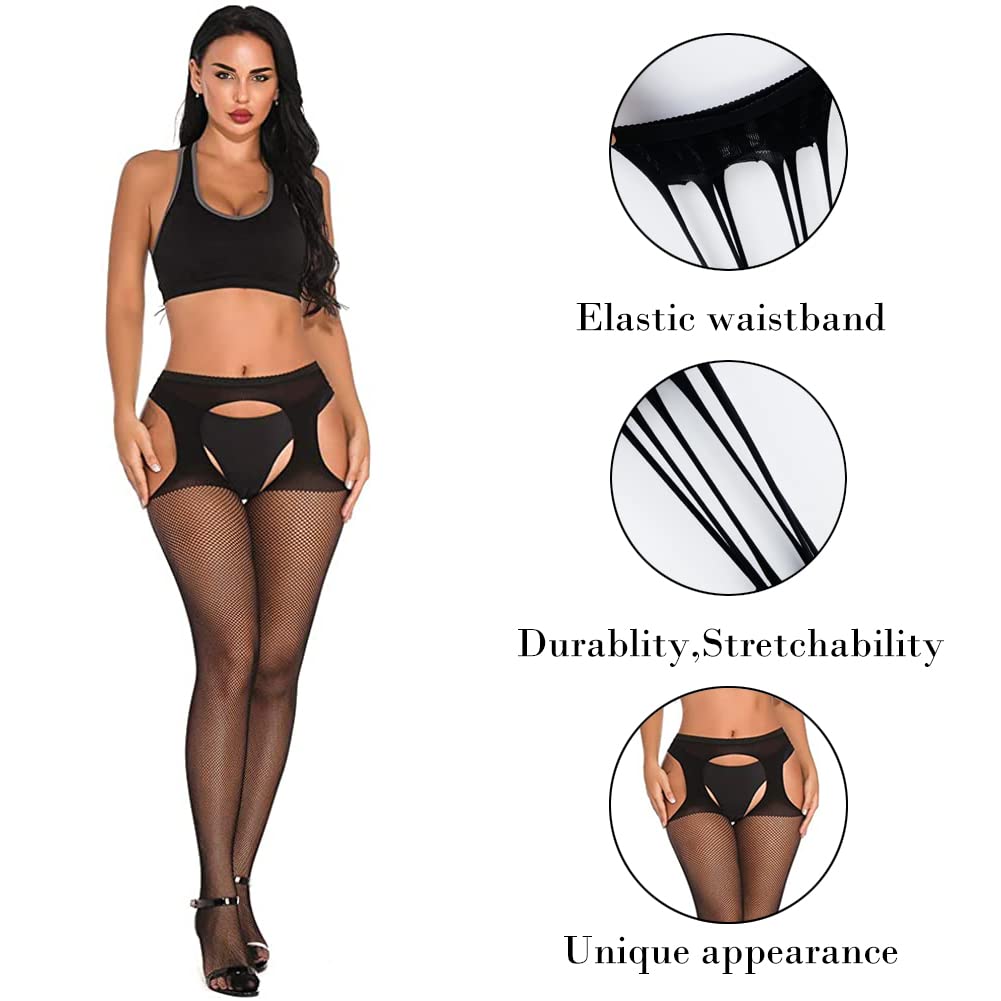 Sexy Women's Fishnet Stockings - High Waist Tights with Suspenders | Perfect for Halloween, Cosplay & Lingerie Outfits