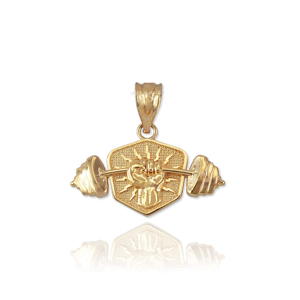 10K Yellow Gold Dumbbell Pendant Necklace for Men & Women - Gym Jewelry Gift for Weightlifters, Fitness Enthusiasts & Athletes - Perfect for Workouts, Sports & Everyday Wear