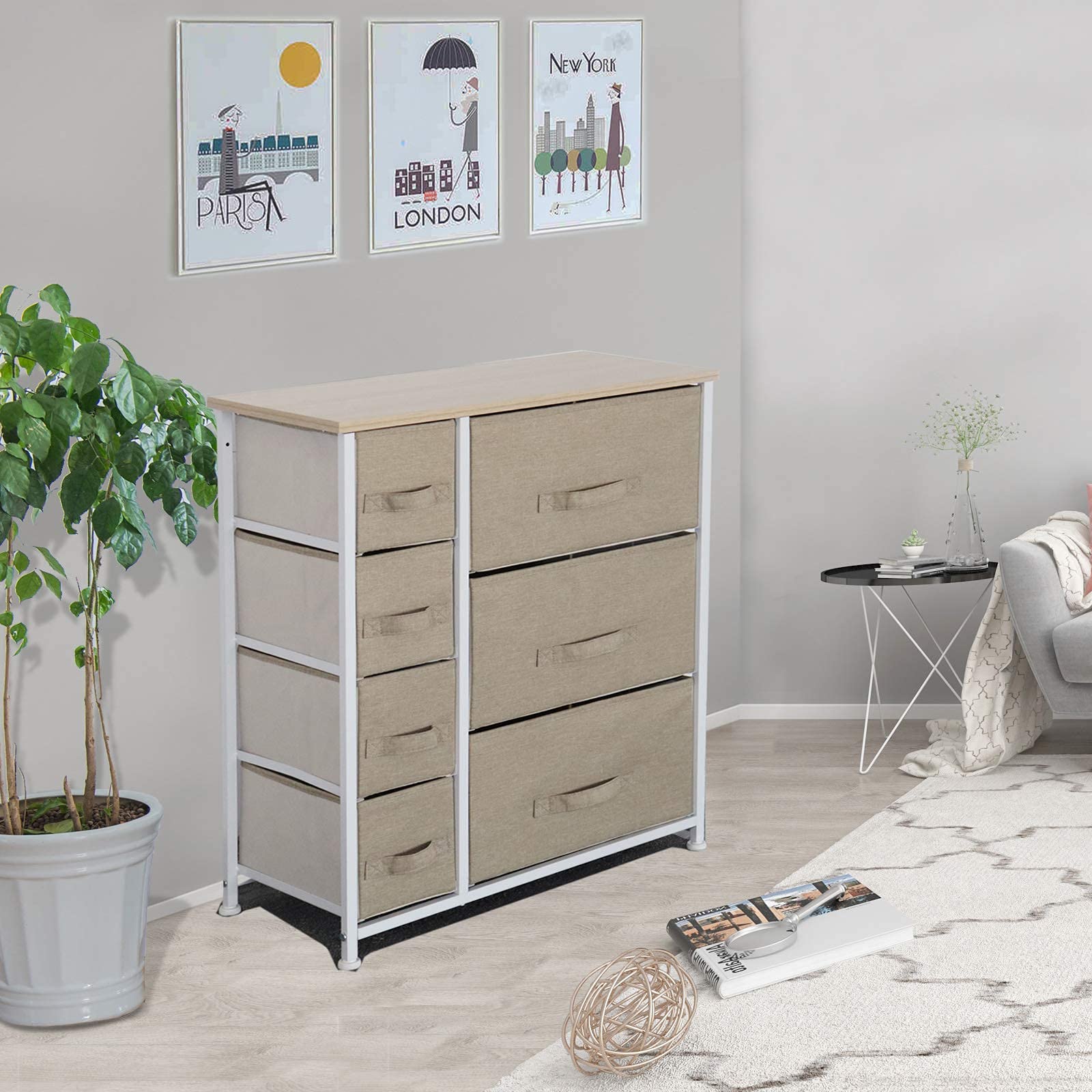 7-Drawer Storage Tower with Wooden Top - 3 & 4 Tier Dresser for Bedroom & Closet Organization - Steel Frame Fabric Bin Organizer for Living Room, Dorm, Office - Easy Pull Drawers & Corner Space Saver - Perfect for Small Spaces, Home Decor & Wardrobe Storage