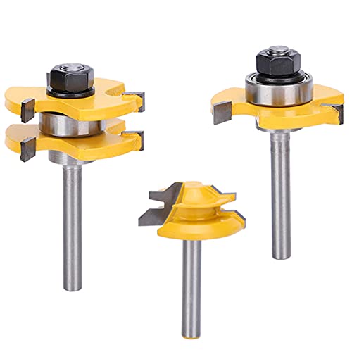 1/4 Inch Shank Stile Router Bit Set - 3 Teeth T-Shaped Woodworking Cutter, 45° Router Bit for Milling & Grooving - High Precision & Durable Carbide Tools (Pack of 3) - Perfect for Cabinet Making, Door Frames & Furniture Crafting