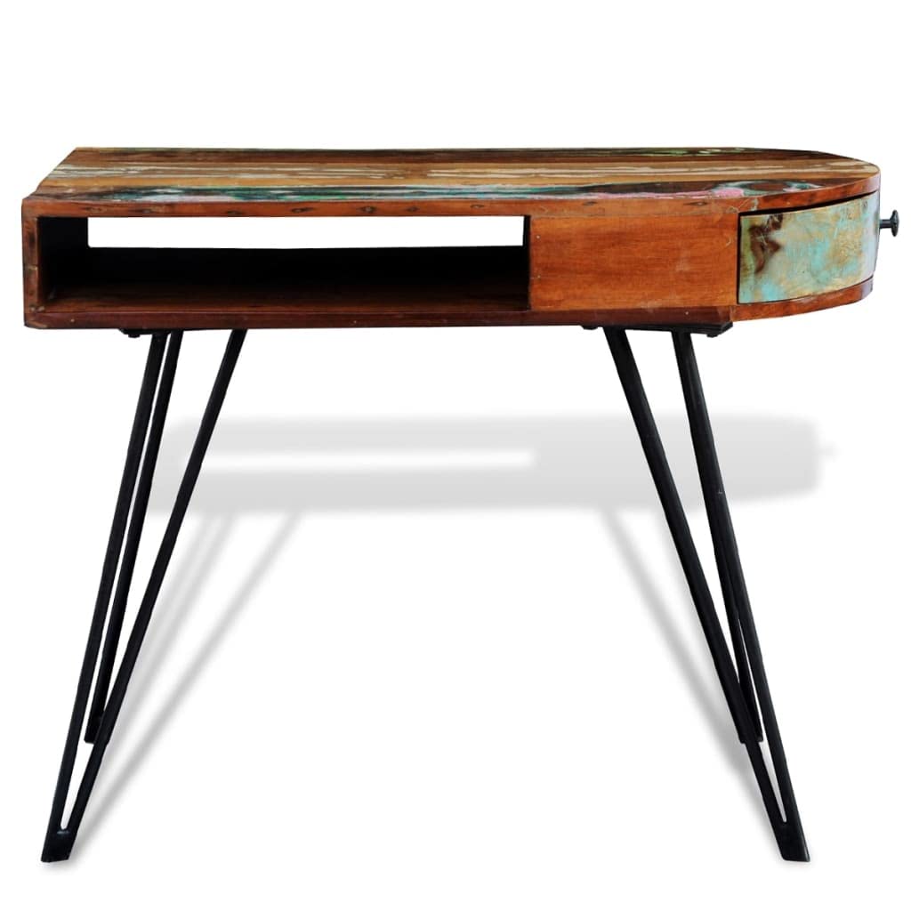 Reclaimed Solid Wood Desk with Sturdy Iron Legs - Perfect for Home Office, Study Room & Modern Workspace