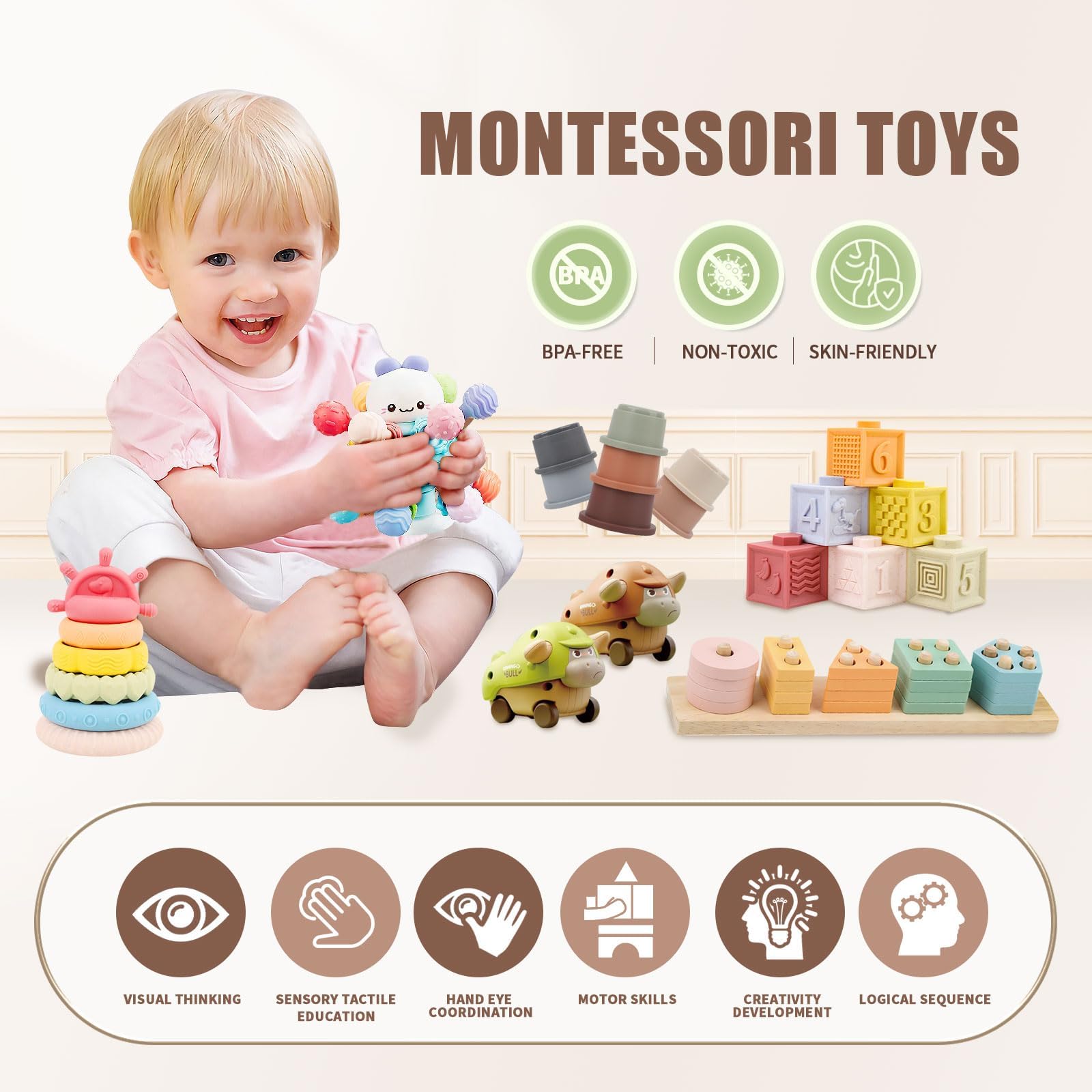 Montessori Baby Toys Set for 6-18 Months - 8-in-1 Educational Sensory Learning Toys for Toddlers | Perfect Infant Gifts for Boys & Girls | Ideal for Early Childhood Development & Playtime Activities