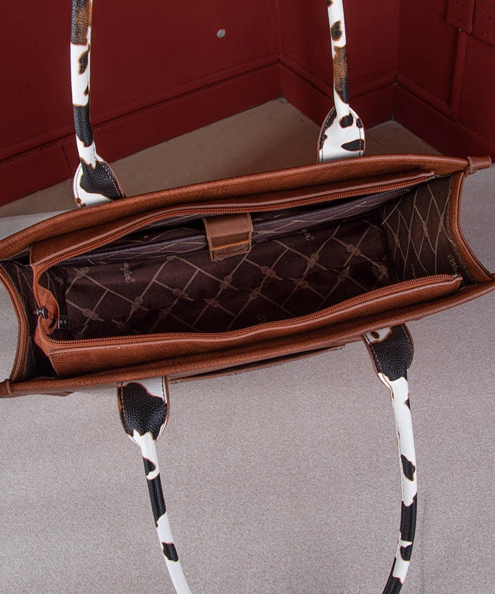 Wrangler Cow Print Wide Tote Bag - Stylish & Spacious Women's Handbag for Work, Travel & Shopping