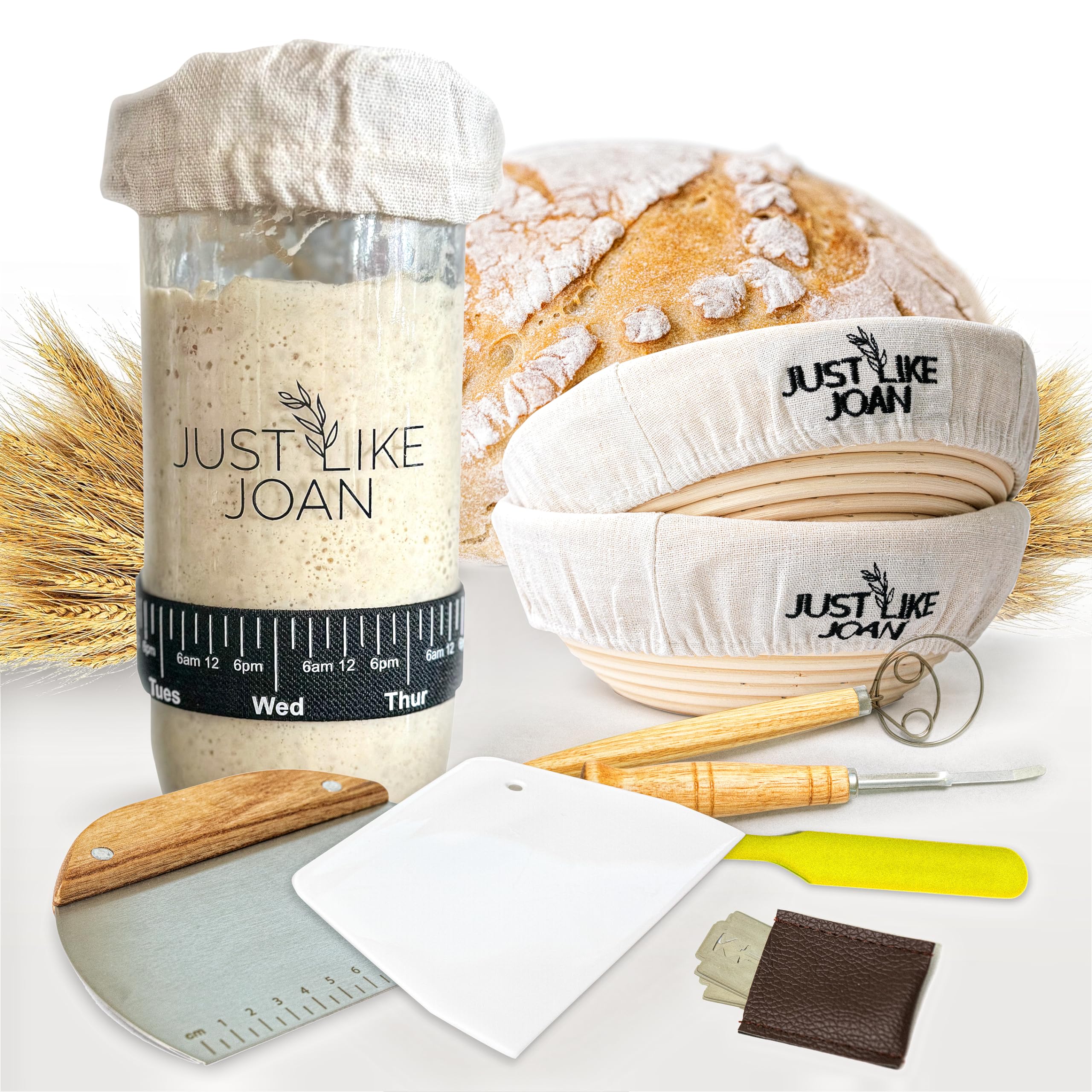 Ultimate Sourdough Starter Kit - Complete Bread Baking Supplies with Starter Jar & Banneton Basket - Easy Clean Proofing Baskets & Dough Whisk - Perfect for Homemade Artisan Bread & Sourdough Baking at Home