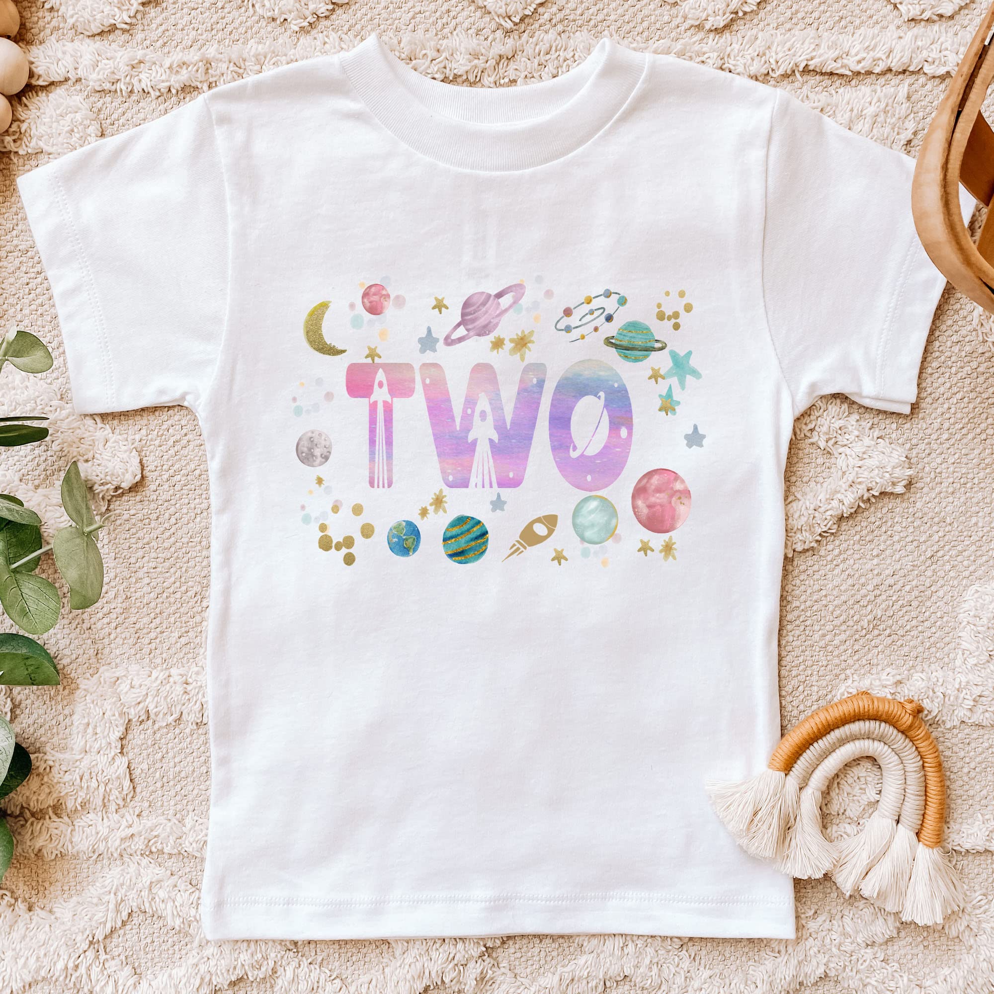 Space Two Birthday Shirt for Girls - Astronaut 2nd Birthday Party Outfit with Moon & Planets Design - Toddler Size 3 | Perfect for Space-Themed Birthday Parties & Photo Shoots