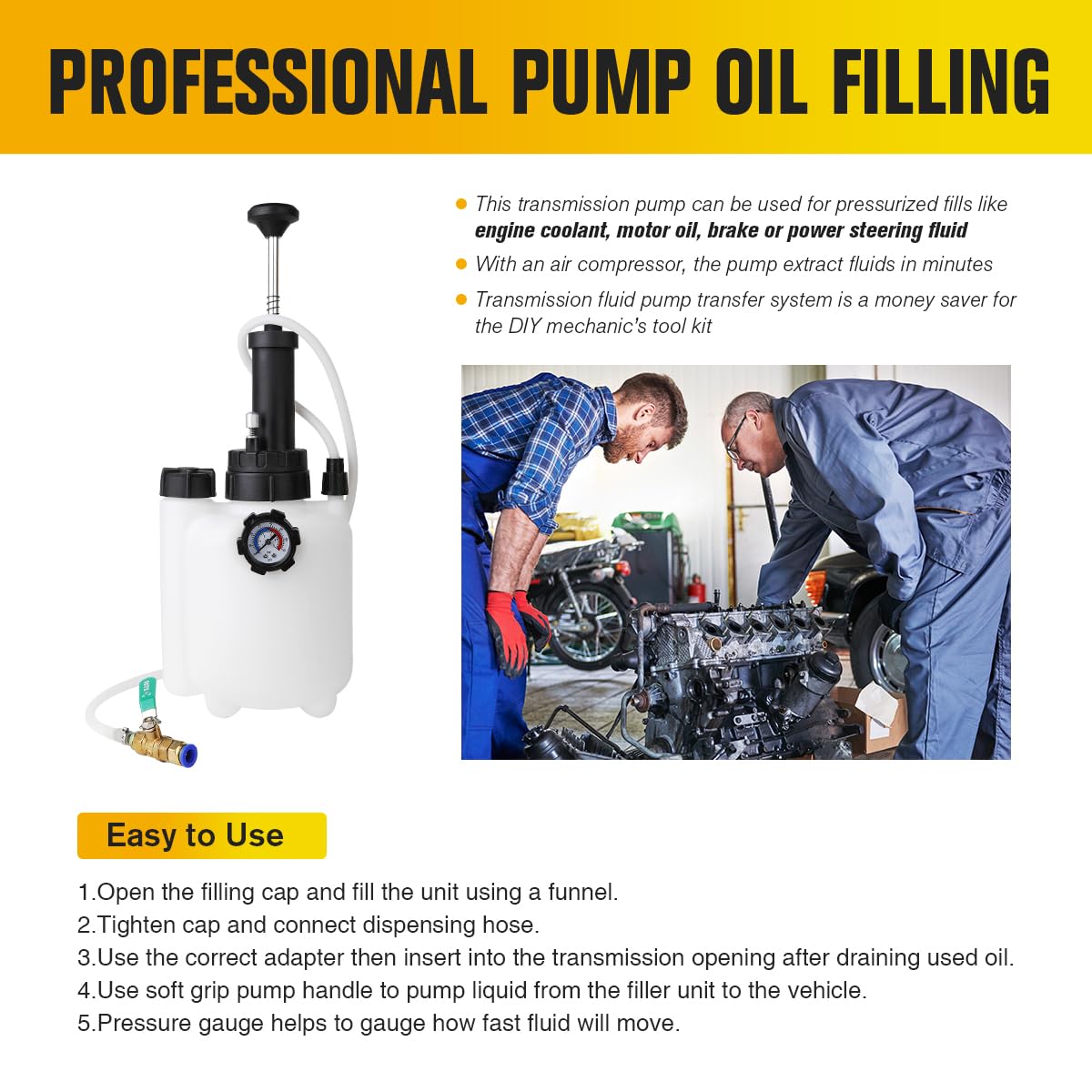 Manual Transmission Oil Pump Extractor - 3L Capacity with 8PCS ATF Adapters | Automotive Fluid Transfer System for Easy DIY Oil Changes | Perfect for Home Garage & Professional Auto Repair Shops