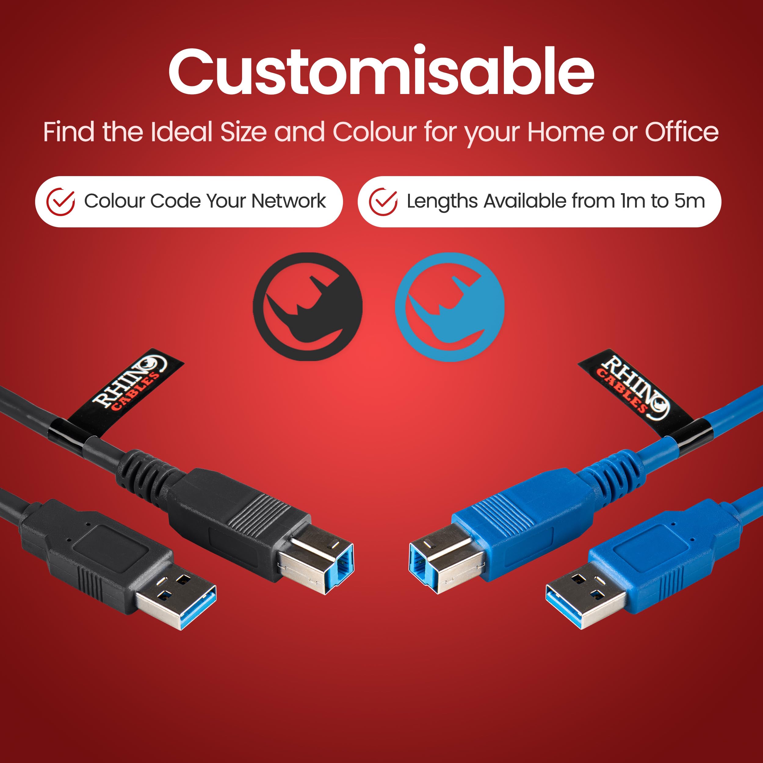 Rhinocables USB 3.0 Printer Cable A Male to B Male 3m - High Speed Data Transfer for Printers, Scanners, External Hard Drives - Compatible with HP, Brother, Dell, Epson (Black) | Perfect for Home Office, Small Business & Professional Printing Setup