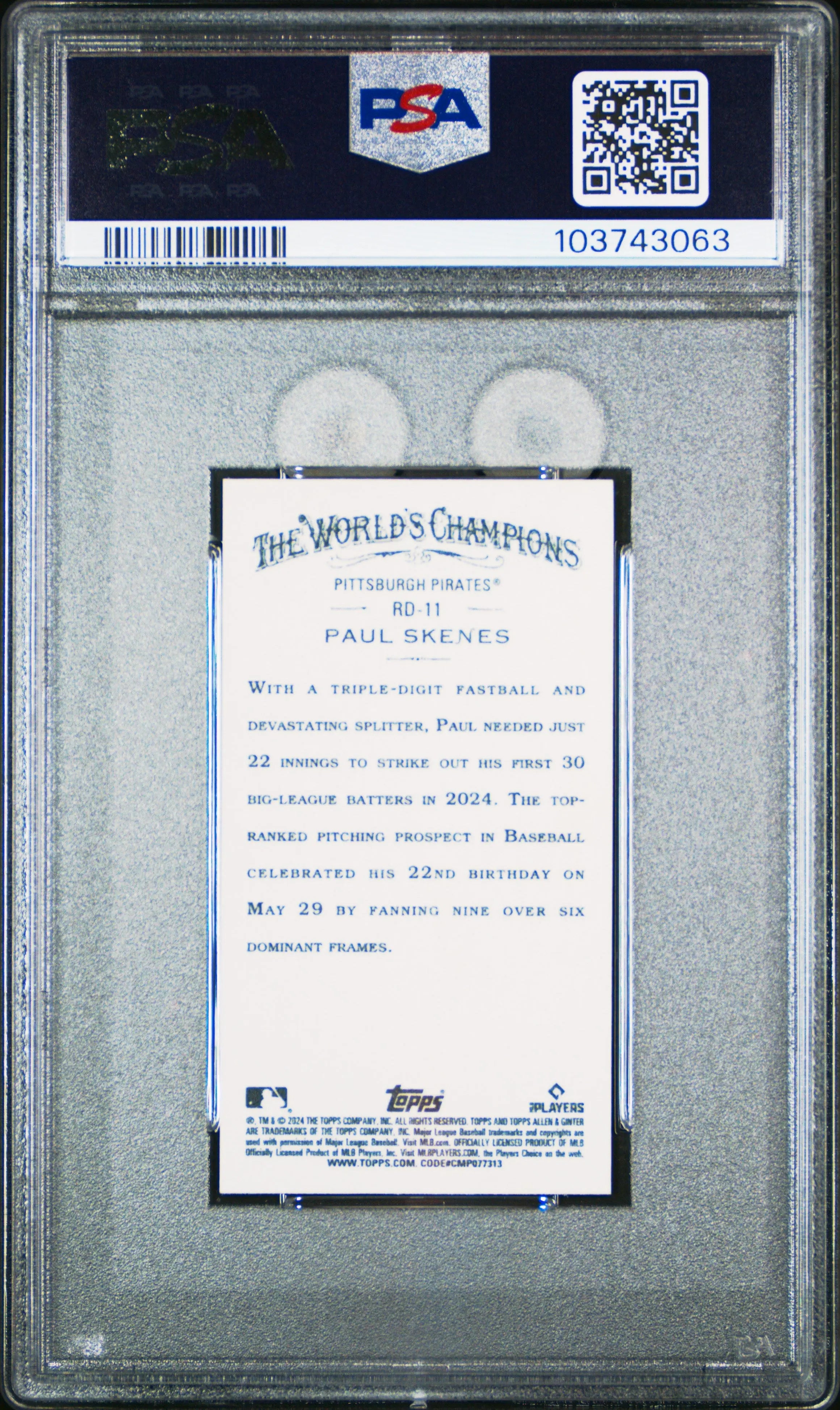 2024 Topps Allen & Ginter Paul Skenes Rookie Card Mini Variation PSA 10 Gem Mint - Rare Baseball Collectible for Investors & Sports Memorabilia Enthusiasts