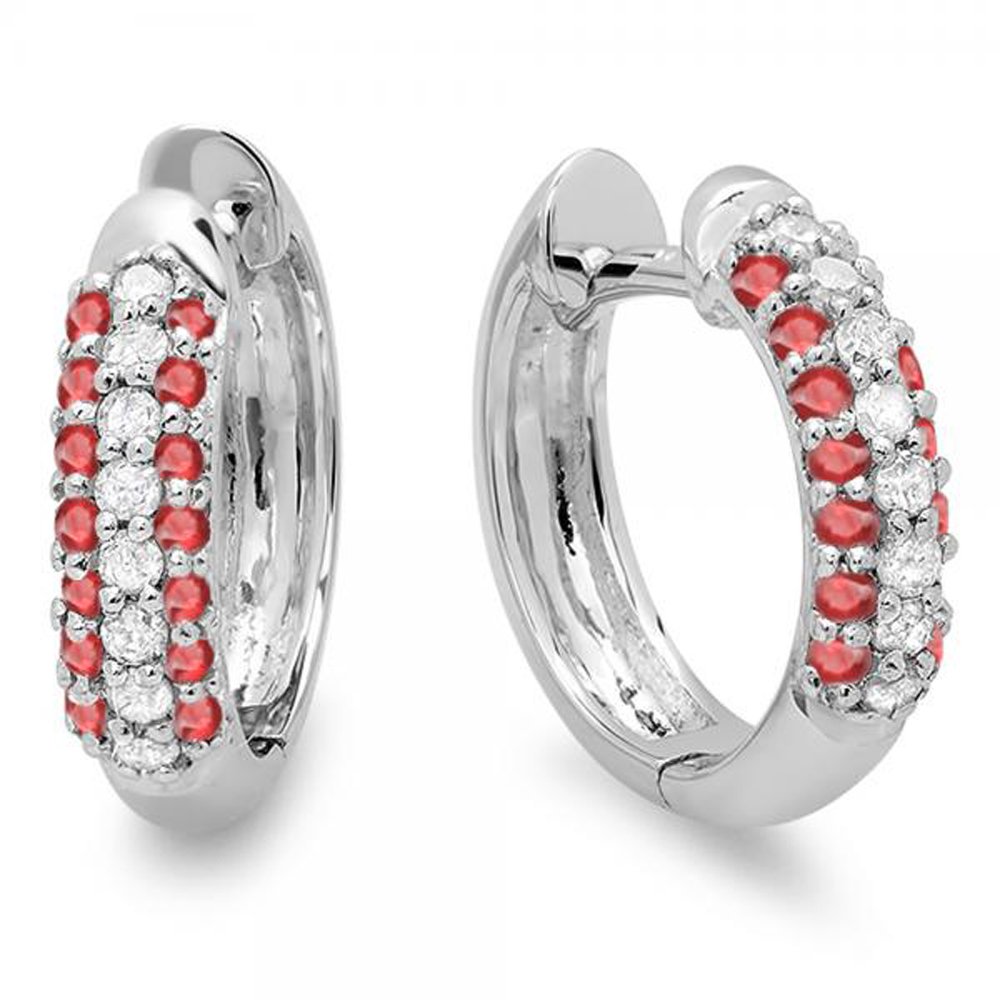 18K Solid White Gold Pave Set Huggie Hoop Earrings for Women | Dazzlingrock Collection | Elegant Everyday Wear & Special Occasion Jewelry