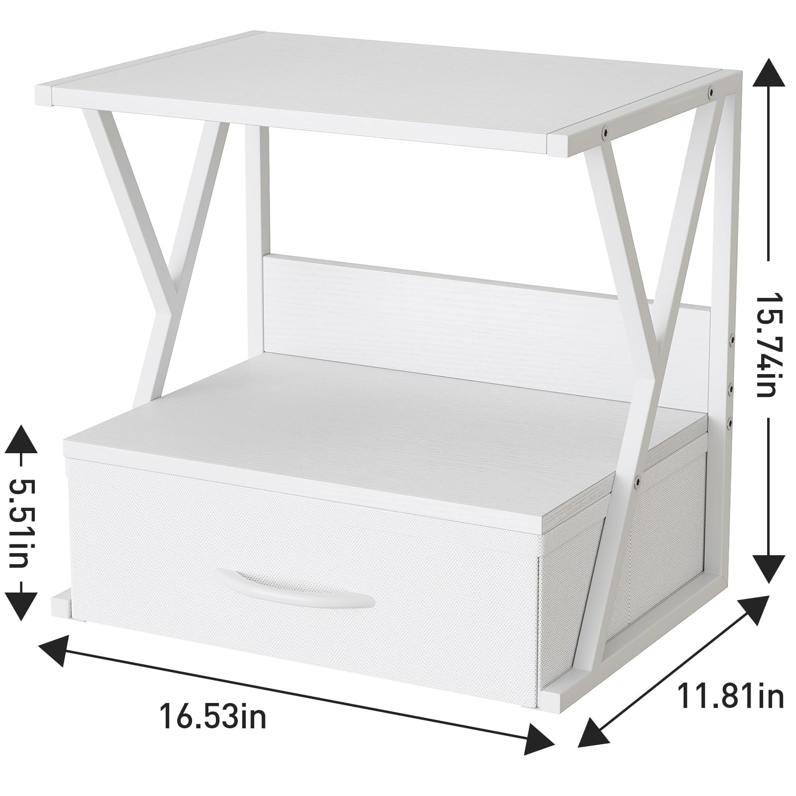 aboxoo 2-Tier Printer Stand with Storage Drawer - White Desktop & Under Desk Shelf Organizer for Fax Machine, 3D Printer, Scanner - Perfect for Home Office Workspace Organization