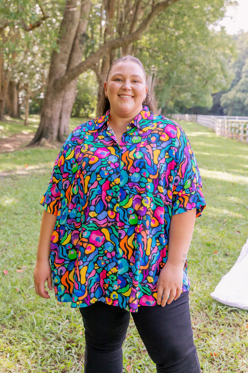 Kasey Rainbow Tammin Shirt - Stylish African Print Women's Top for Casual Wear & Summer Outfits