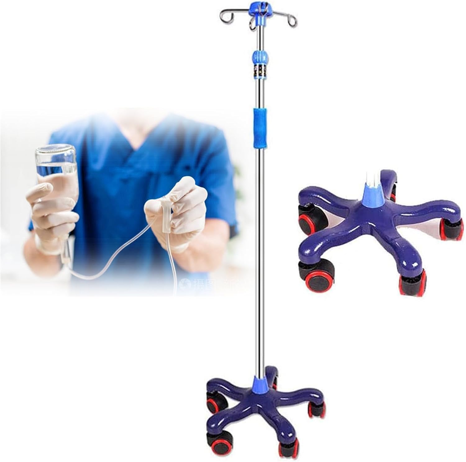 Adjustable IV Pole Stand 43-75 Inches - Portable Medical Infusion Stand with Wheels for Hospital, Clinic & Home Use | Ideal for IV Therapy, Hydration & Medication Administration