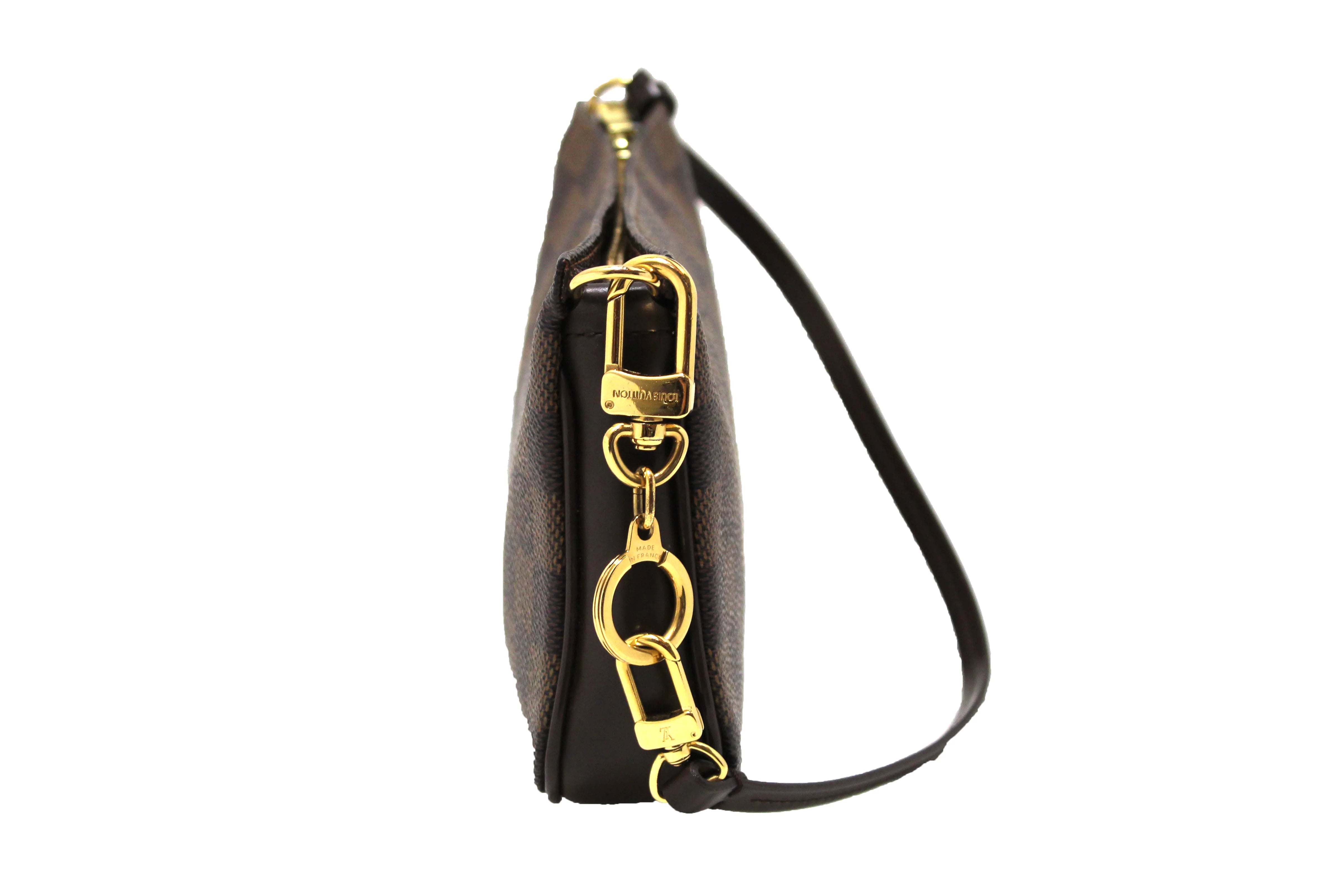 Authentic Louis Vuitton Damier Ebene Navona Pochette Crossbody Bag with Extender Key Ring - Perfect for Women's Everyday Use, Travel & Special Occasions