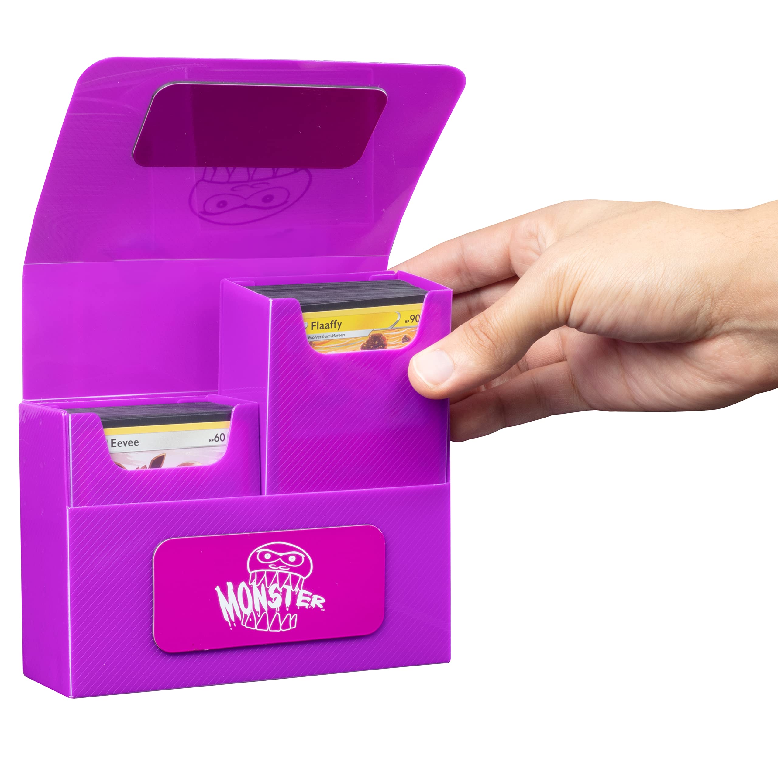 Monster Protectors Magnetic Double Deck Box - Purple, Holds 150 TCG Cards, Self-Locking Closure, Compatible with Standard & Small Size Trading Cards, Removable Design - Perfect for MTG, Pokemon, and Yu-Gi-Oh Card Storage & Organization