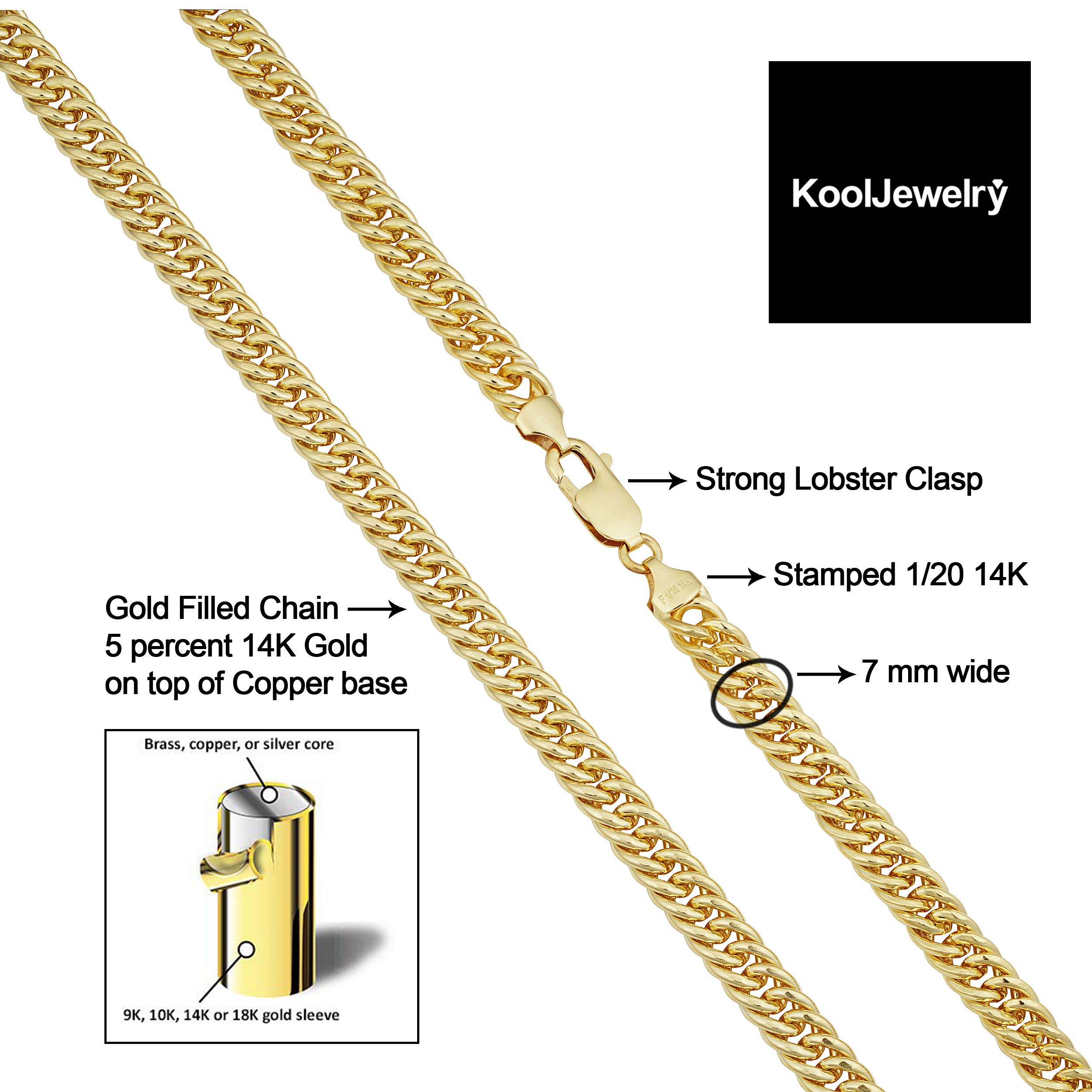 14K Yellow Gold Filled 7mm Double Curb Link Chain Necklace for Men & Women | Durable Statement Jewelry for Everyday Wear, Gifts & Special Occasions
