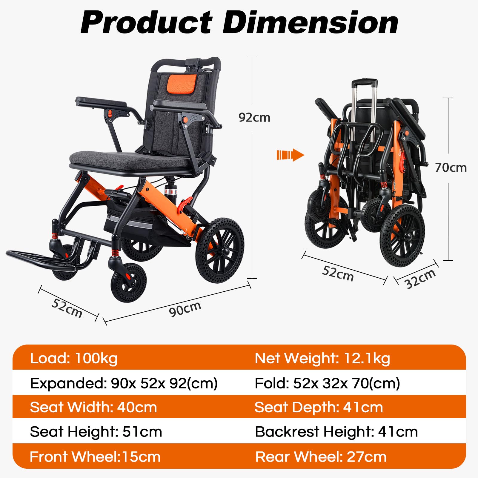 WISGING Ultra-Lightweight Folding Transport Wheelchair with Hand Brake & Travel Bag - Portable Mobility Aid for Seniors & Adults - Ideal for Air Travel, Hospitals & Daily Use (Includes Telescopic Handle)