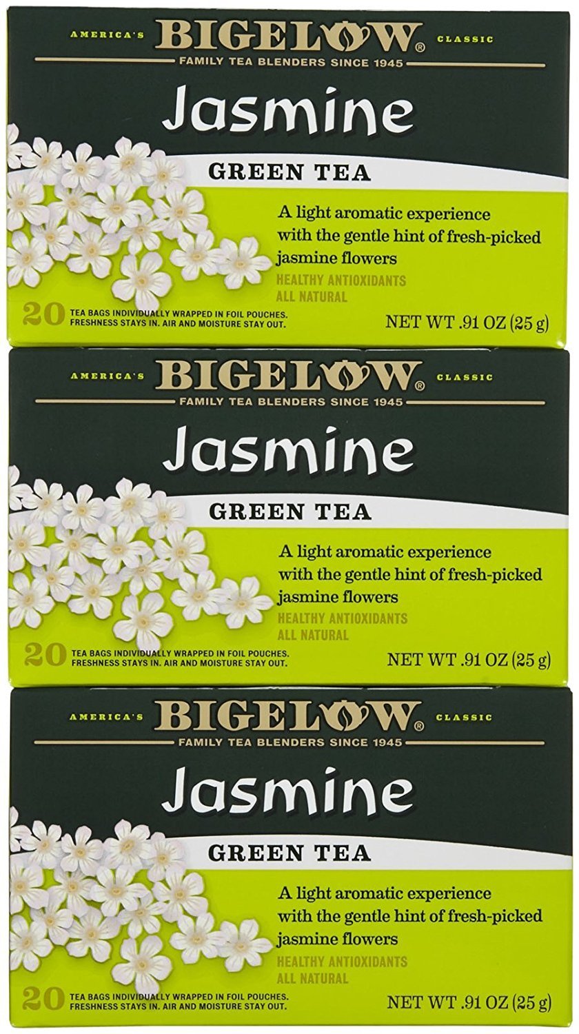 Bigelow Jasmine Green Tea Bags - 20 Count (3 Pack) - Premium Floral Green Tea for Relaxation, Stress Relief & Afternoon Tea Time