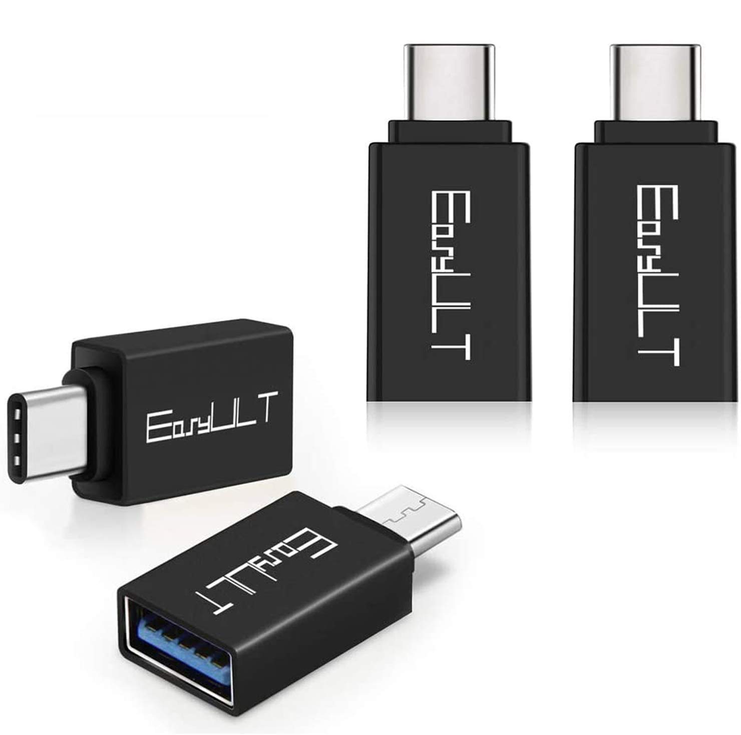 EasyULT USB C to USB 3.0 Adapter (4 Pack) - USB-C Male to USB Female Converter - High Speed Data Transfer for Samsung Galaxy S8/S9, MacBook Pro, MacBook Air - Compatible with Type-C Devices (Black) - Perfect for Office, Travel & Home Use