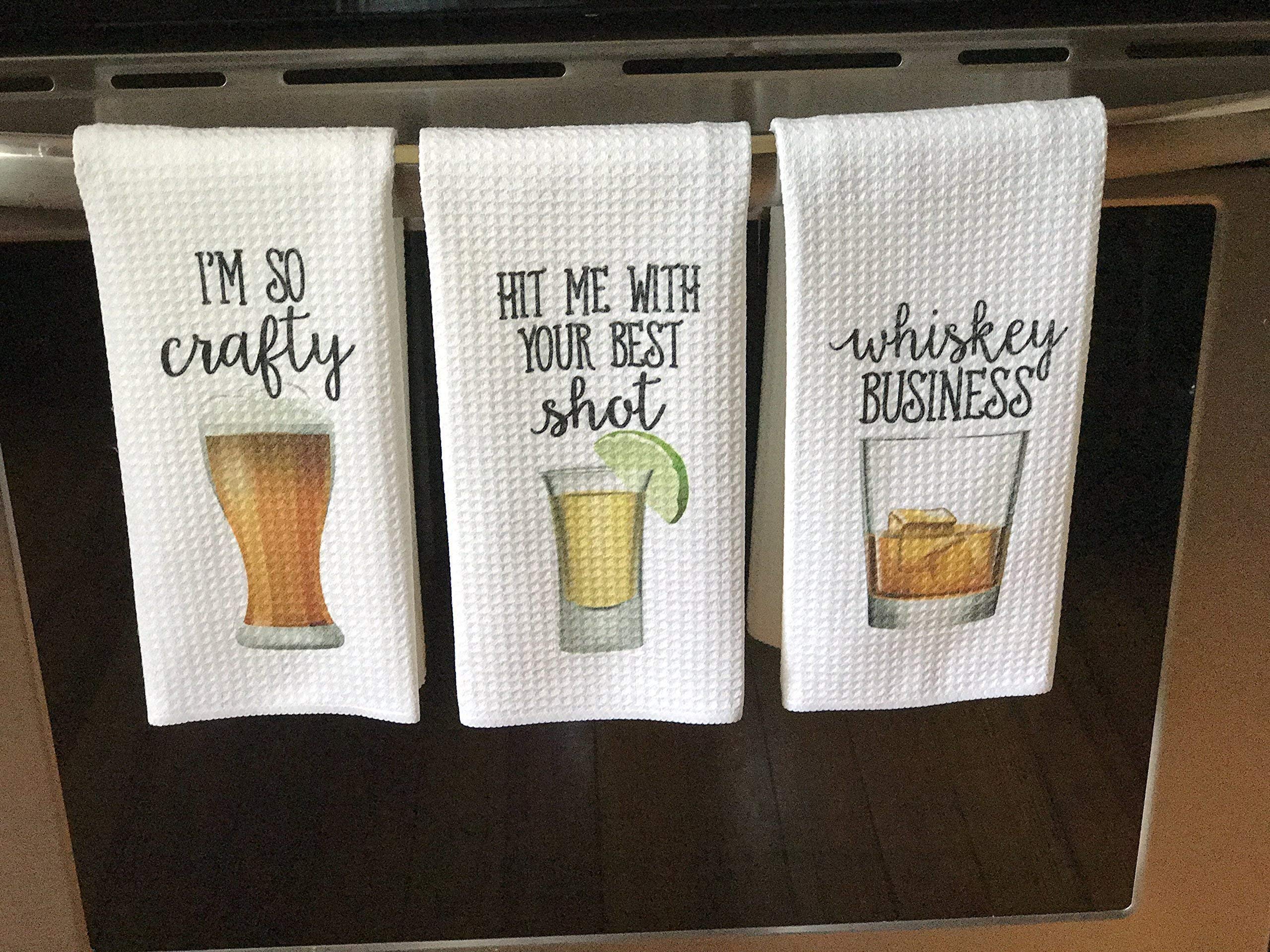 Funny Alcohol Kitchen Towel Gift for Beer & Whiskey Lovers - Perfect for Bar, Pub, Man Cave Decor & Gag Gifts