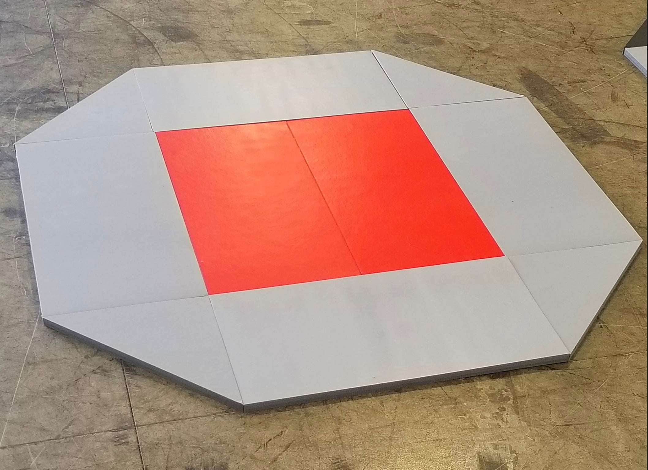 8' x 8' Octagon Wrestling Mat - Durable Gray & Red Vinyl Surface for MMA Training, Home Gym, and Martial Arts Practice