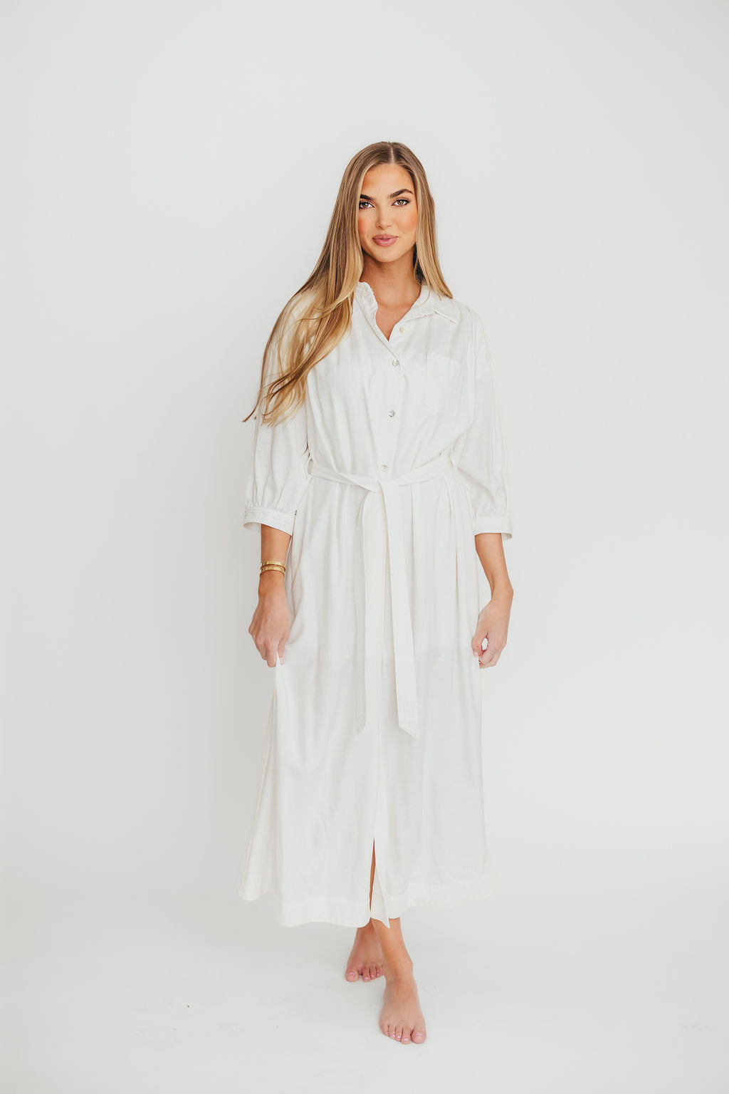 Evelyn Midi Shirt Dress in Off White - Nursing Friendly Maternity Dress for Women | Comfortable Breastfeeding Clothes for Work, Date Night & Everyday Wear