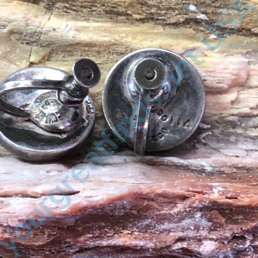 Vintage Mexican Los Castillo Turquoise Chip Mosaic Screw Back Earrings - Handmade Silver Jewelry for Women - Perfect for Boho, Western & Festival Fashion