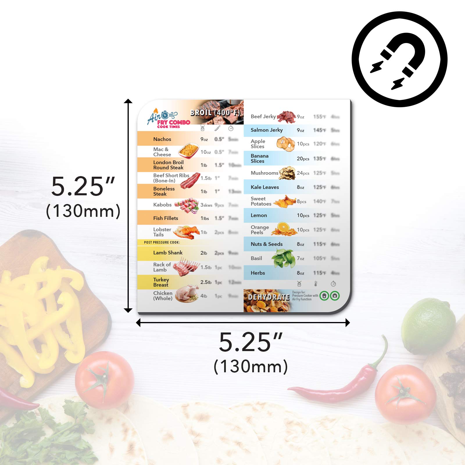 Air Fryer Magnetic Cheat Sheet Set - Cooking Times Chart & Quick Reference Guide for Instant Pot Duo Crisp & Air Fryer Ovens | Essential Kitchen Accessories for Healthy Frying (White)