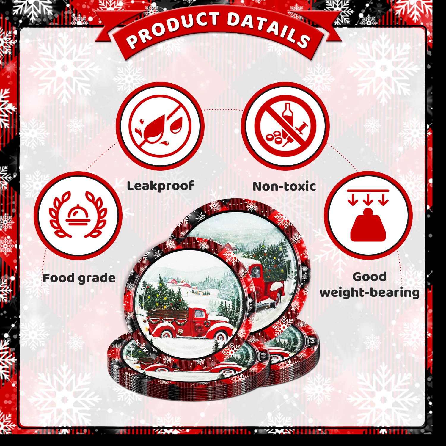 96 Pcs Buffalo Plaid Christmas Paper Plates & Napkins Set - Disposable Xmas Tableware with Plastic Forks for Holiday Parties, Dinner, Family Gatherings - Serves 24 Guests