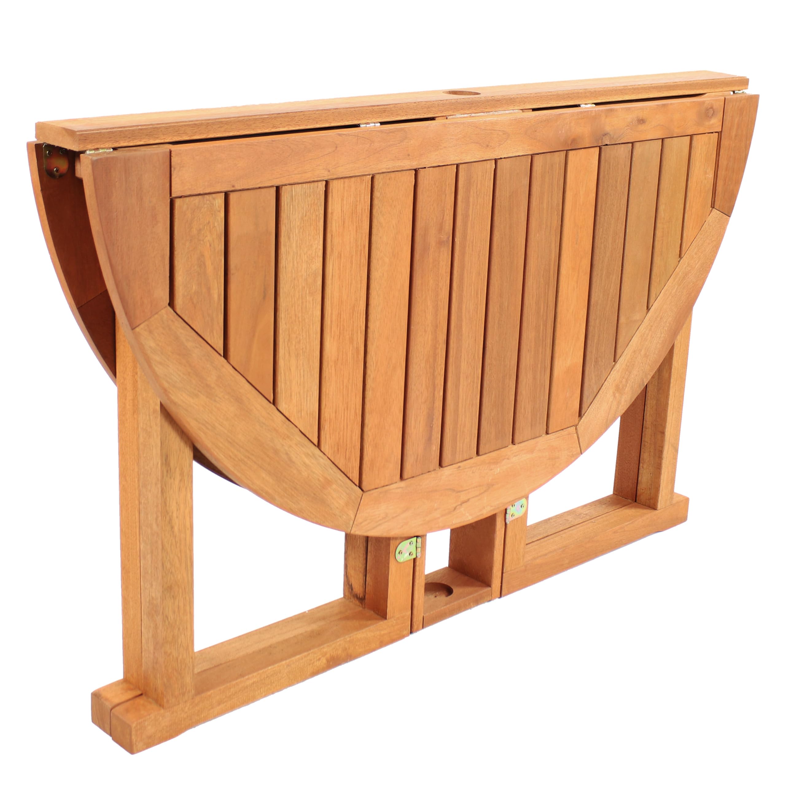 Sunnydaze Malaysian Hardwood Folding Gateleg Patio Dining Table with Teak Oil Finish - 4-Person Round Outdoor Table - Space-Saving Design (47.25” Diameter x 29