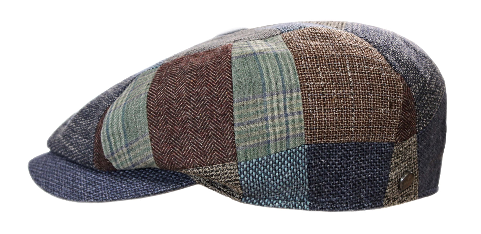 Lierys Wool Linen Silk Patchwork Baker Boy Cap - Denim Blue & Brown Vintage Style Hat for Men & Women - Perfect for Casual Outfits, Outdoor Adventures, and Retro Fashion Looks
