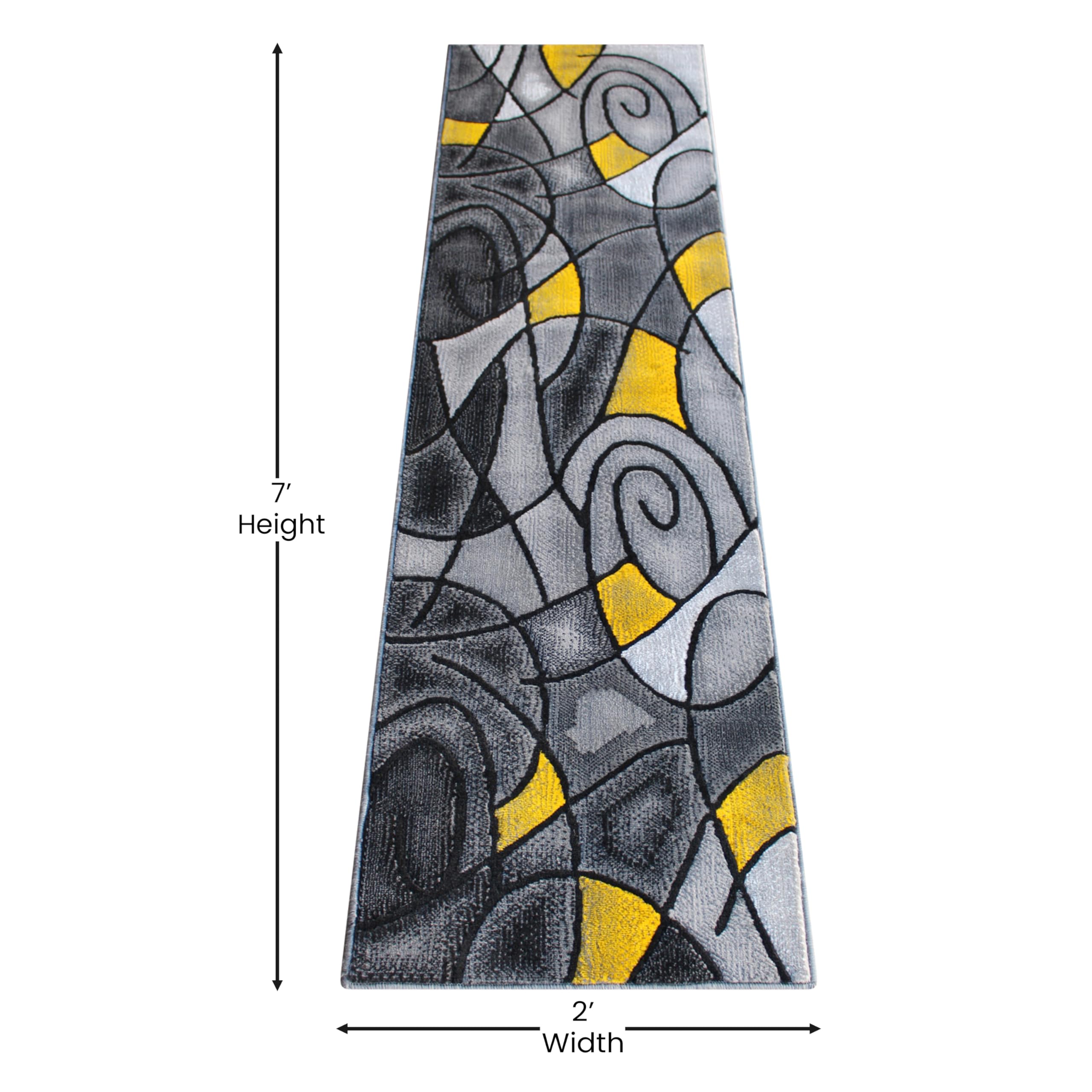 EMMA + OLIVER Urbane Plush Olefin Accent Runner Rug - 2x7 Feet Abstract Geometric Pattern with Gray Gradient & Yellow Accents - Moisture & Stain Resistant Indoor Runner - Perfect for Hallway, Entryway or Living Room Decor