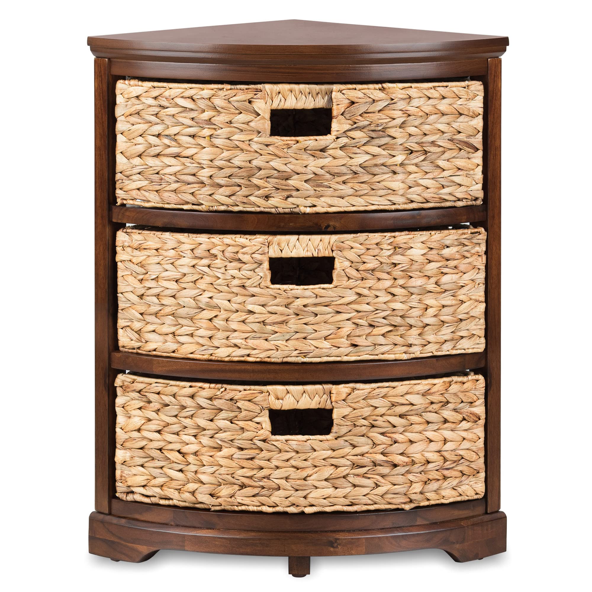 3-Tier Corner Storage Cabinet with Wicker Baskets - Hampton Meadows Walnut X-Side Table for Living Room, Bedroom & Entryway Organization