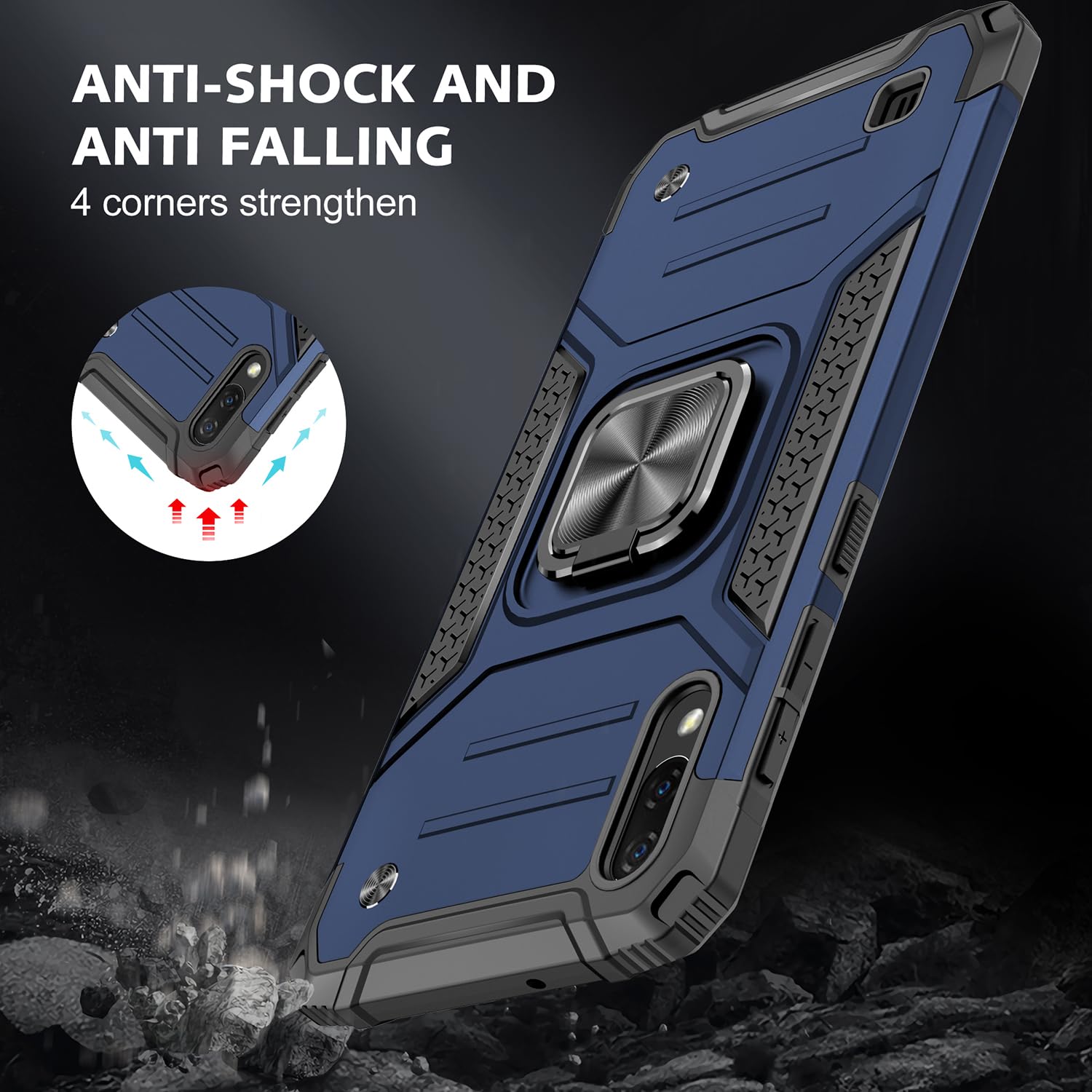 Military Grade Shockproof Case for Samsung Galaxy A10 & M10 with Built-in Kickstand - Heavy Duty Protective Cover with Holster - Blue (Perfect for Outdoor Activities, Work & Travel)