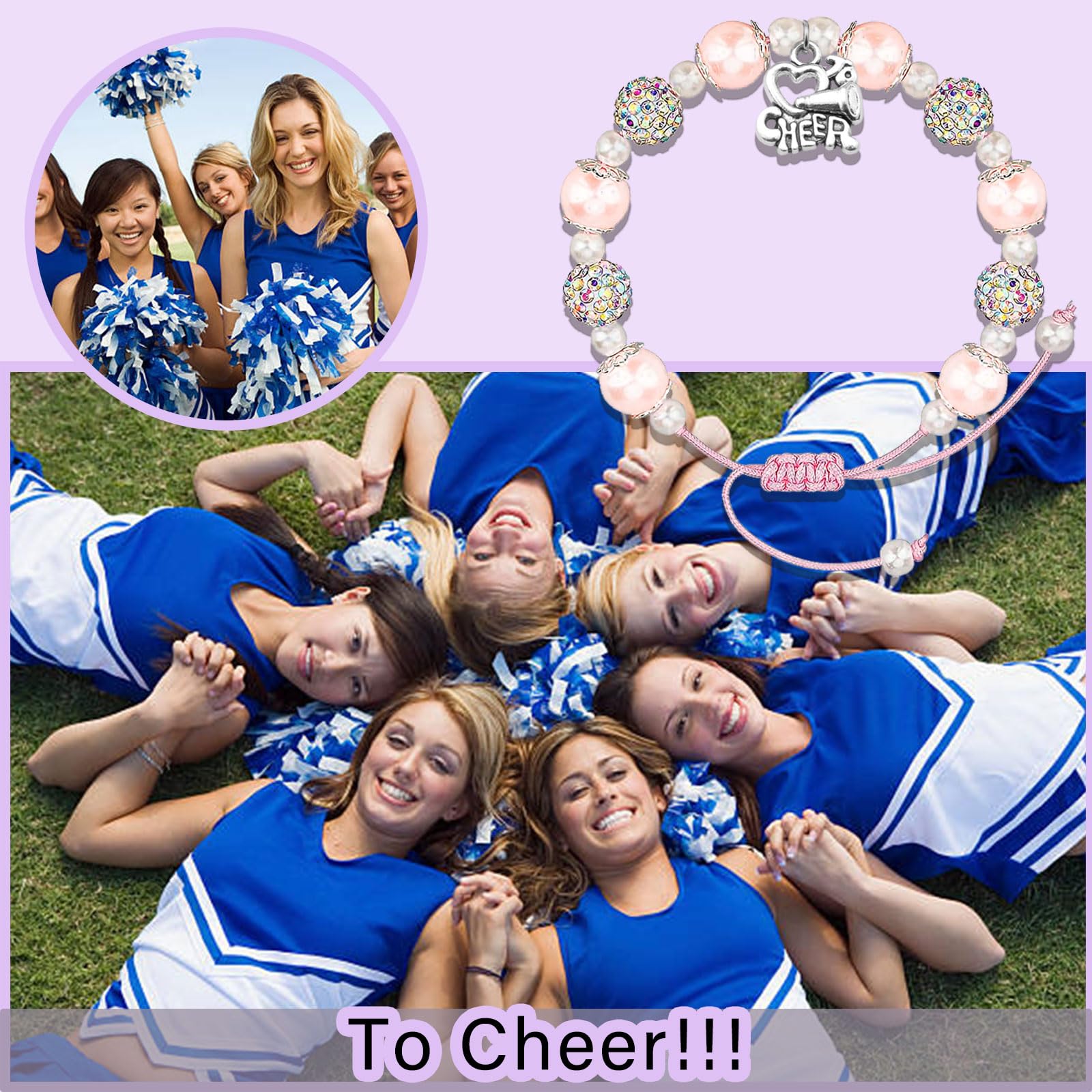 MollyQueen Cheer Bracelets - Cheerleading Gifts for Girls, Cheerleader Birthday Gifts, Inspirational Sports Jewelry for Cheer Practice, Games & Team Spirit Events