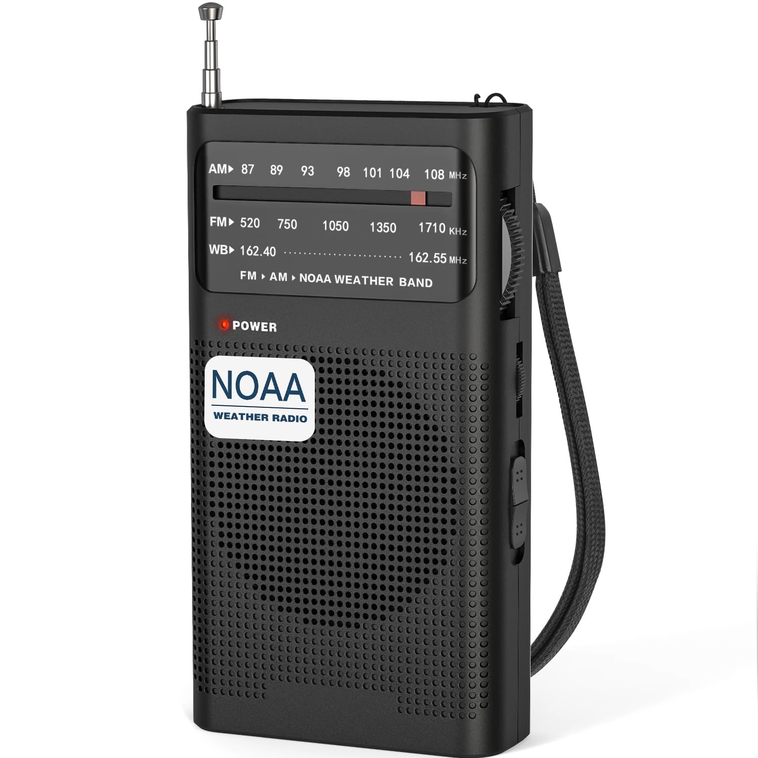 NOAA Weather Radio with Best Reception - AM/FM Portable Radio with 2 AA Batteries, Loud Speaker & Headphone Jack - Ideal for Emergency, Outdoor Camping & Home Use - Black