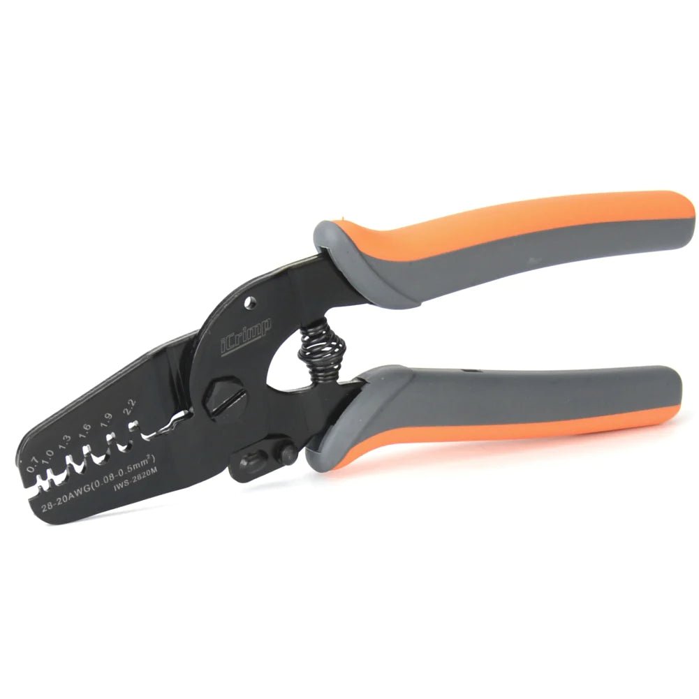 IWS 2820M Mini Micro Open Barrel Crimping Tool for AWG28-20 Wires - Compatible with JAM, Molex, Tyco, JST Terminals - Perfect for Electronics, Automotive Wiring & DIY Projects