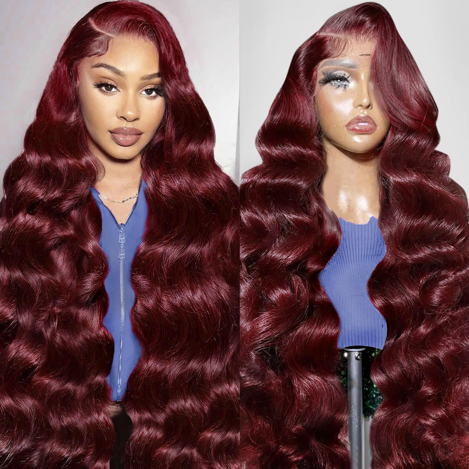 30 Inch Burgundy 99J Body Wave Lace Front Wig - 13x6 HD Transparent Lace Human Hair Wig with Pre-Plucked Hairline & Baby Hair - 200% Density Glueless Lace Frontal Wig for Women - Perfect for Daily Wear, Cosplay, and Special Occasions