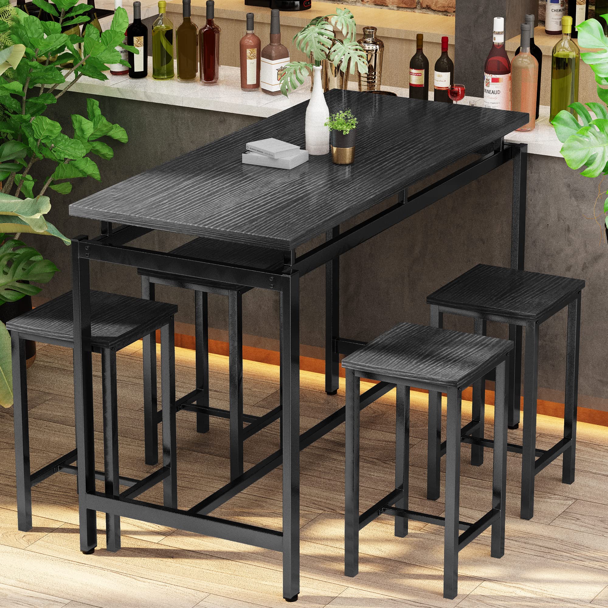 Modern 5-Piece Dining Table Set for 4 with Wooden Top & Adjustable Metal Legs - Compact Kitchen Table and Chairs for Small Spaces - Perfect for Apartments, Breakfast Nooks & Cozy Dining Areas