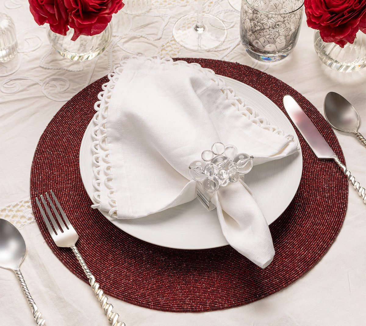 Red Confetti Placemats Set of 4 - Waterproof Round Table Mats for Dining, Parties & Home Decor - Perfect for Christmas, Thanksgiving & Everyday Use
