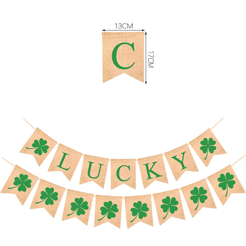 2 Pack St. Patrick's Day Burlap Banner - Lucky Shamrock Garland for Fireplace Mantel Decorations | Irish Themed Party Supplies | Perfect for Home, Office & Pub Celebrations
