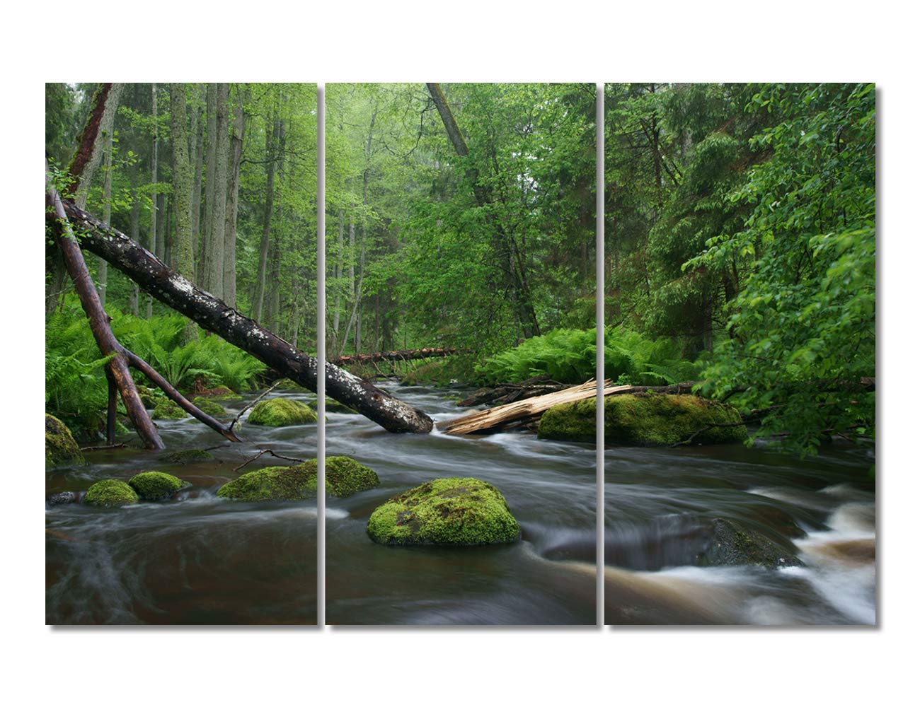 TUMOVO 3-Piece Canvas Wall Art Set - Forest Landscape with Stream & Lake - Modern Nature Home Decor - Framed & Ready to Hang (20x40 Inch x3) - Perfect for Bathroom, Living Room, Bedroom & Office Decor