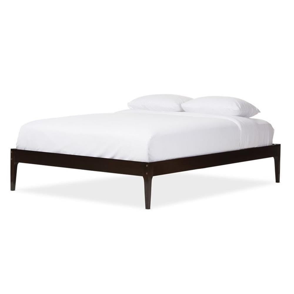 Allora Queen Size Bed Frame in Cappuccino Finish - Modern Platform Bed with Wooden Slats for Support, Perfect for Master Bedroom or Guest Room