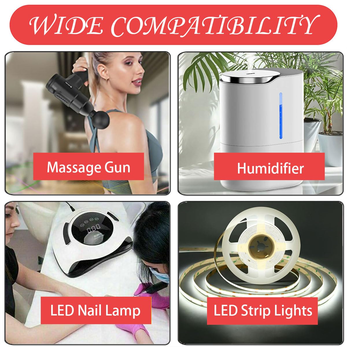 24V 1A DC Power Adapter with 5.5mm x 2.1mm Plug - Universal Wall Charger for LED Strip Lights, Humidifiers, Nail Lamps, Speakers & More - Perfect for Home, Office & DIY Electronics Projects