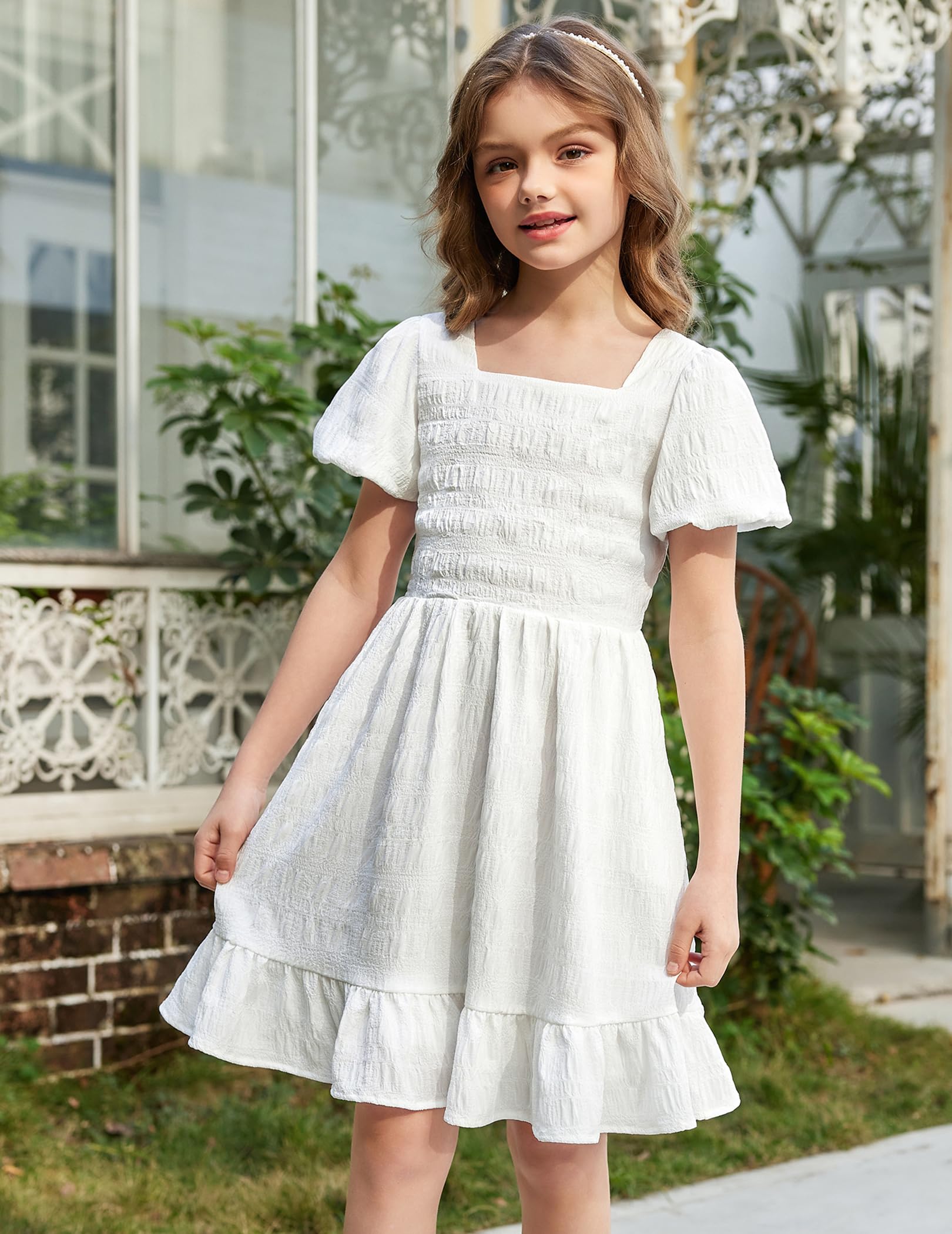Arshiner Girls Backless Summer Dress - Short Sleeve Square Neck Ruffle Hem Elegant Party Dress for Kids | Perfect for Birthday, Wedding & Special Occasions