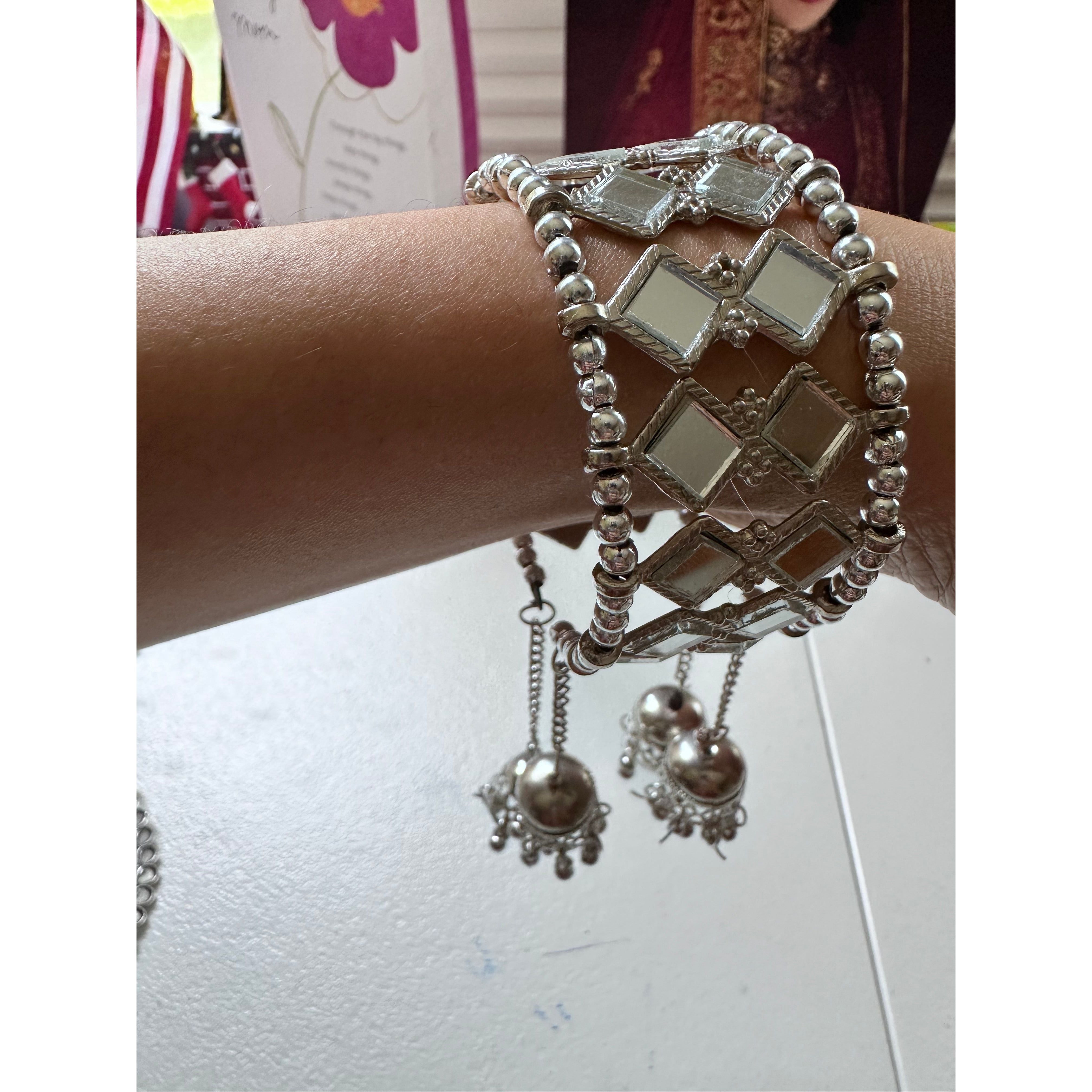 Oxidized Silver Cuff Bracelet with Jhumka Dangles - Boho Ethnic Jewelry for Women, Perfect for Festivals, Weddings & Special Occasions
