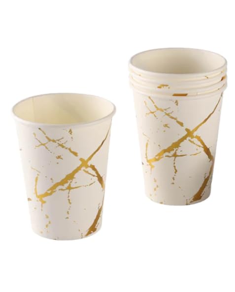 Premium 9 oz White & Gold Disposable Paper Cups [10 Pack] - Eco-Friendly Hot & Cold Drink Cups for Coffee, Tea, Water, Juice, Milk - Perfect for Parties, Picnics, Birthdays, Baby Showers, Bachelorette Events & Home Gatherings - Ideal for Indoor & Outdoor Celebrations
